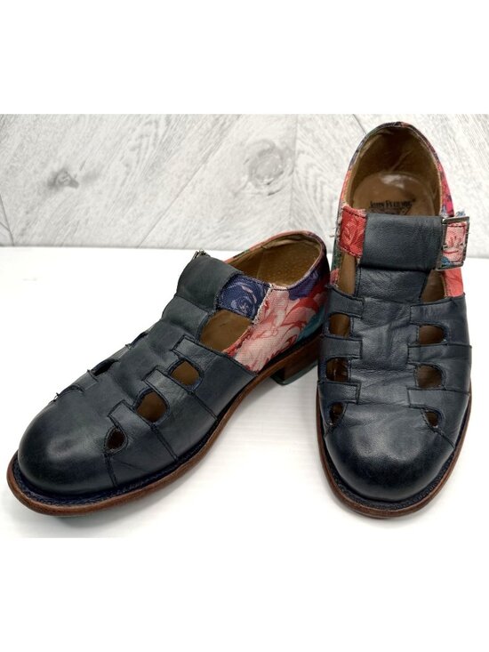 John Fluevog Shoes - John Fluevog Philippa Floral Womens 7 Blue Leather Fisherman Sandal Mary Jane
